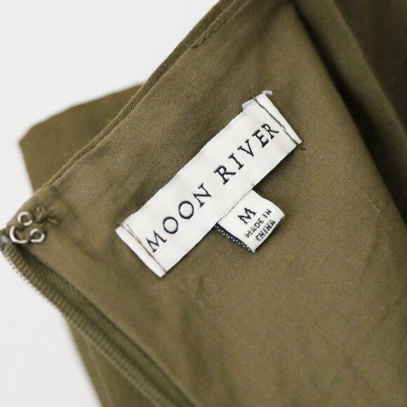 Moon River Olive Green Jumpsuit M Pleated Crisscross Cutout Wide Leg Pockets - Picture 10 of 16